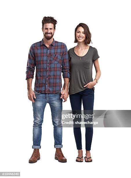 we're a couple of naturals - full body isolated stockfoto's en -beelden