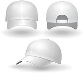 Realistic white baseball cap set. Back front side view
