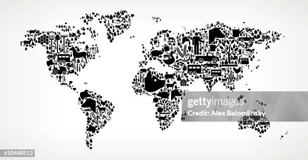 world map farming and agriculture black icon pattern - australian light horse stock illustrations