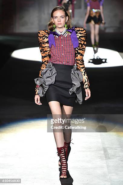Model walks the runway at the DSquared2 Spring Summer 2017 fashion show during Milan Fashion Week on September 25, 2016 in Milan, Italy.