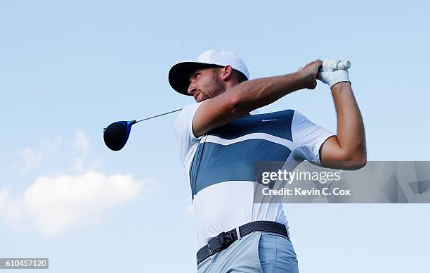 Kevin Chappell hits his tee shot on the 16th hole during the final round of the TOUR Championship at East Lake Golf Club on September 25, 2016 in...