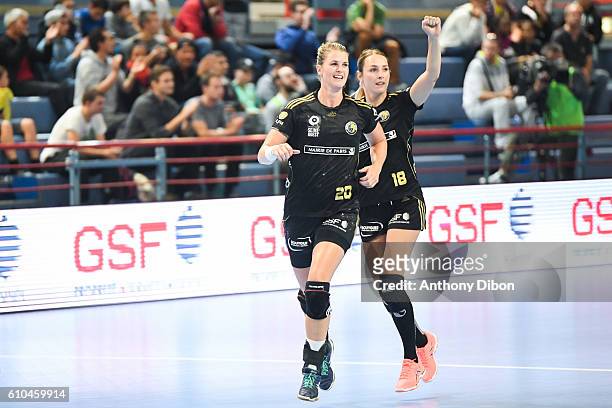 Pernille Wibe and Lois Abbingh of Issy Paris during the Division 1 match between Issy Paris and Metz on September 25, 2016 in Creteil, France.