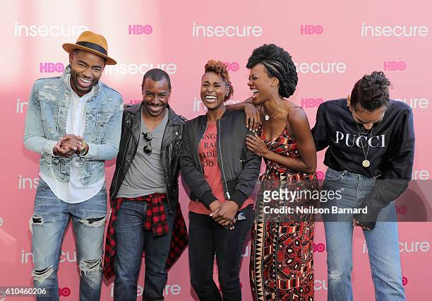 Jay Ellis, Prentice Penny, Issa Rae, Yvonne Orji, and Melina Matsoukas attend HBO's 'Insecure' Block Party on September 25, 2016 in Brooklyn, New...