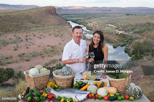 Australian restaurateur Luke Mangan with his winning CEO , Melbournian Sofia Levin on September 24, 2016 in El Questro Station, Australia.