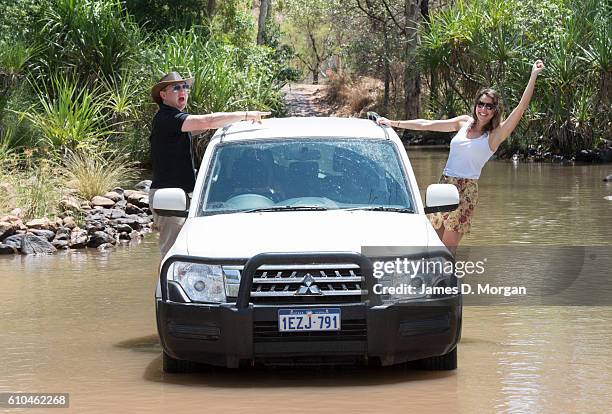 Australian restaurateur Luke Mangan with his winning CEO , Melbournian Sofia Levin on September 24, 2016 in El Questro Station, Australia.