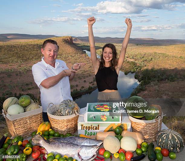 Australian restaurateur Luke Mangan with his winning CEO , Melbournian Sofia Levin on September 24, 2016 in El Questro Station, Australia.