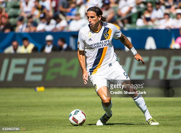 Alan Gordon of Los Angeles Galaxy during Los Angeles Galaxy's MLS match against Seattle Sounders at the StubHub Center on September 25, 2016 in...