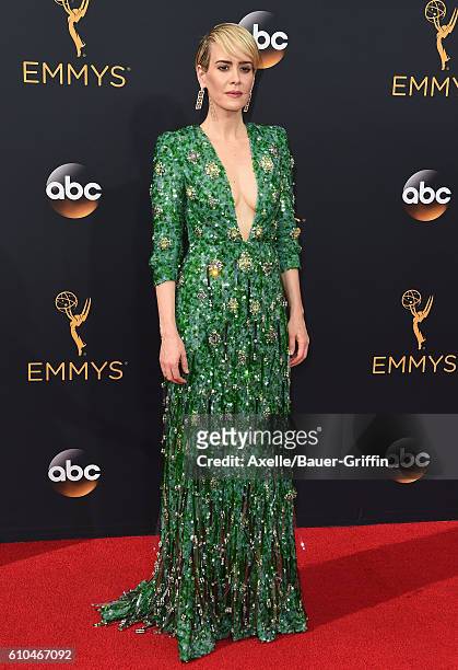 Actress Sarah Paulson arrives at the 68th Annual Primetime Emmy Awards at Microsoft Theater on September 18, 2016 in Los Angeles, California.