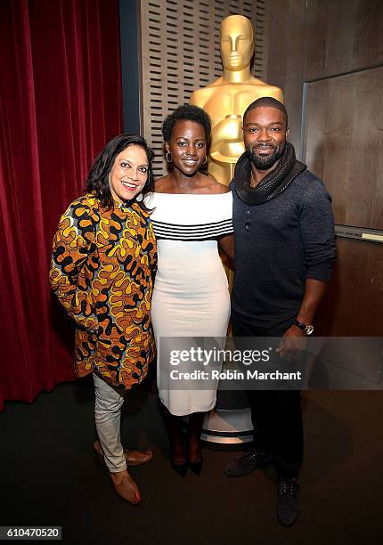 Mira Nair, Lupita Nyong'o and David Oyelowo attend The Academy Of Motion Picture Arts And Sciences Hosts An Official Academy Screening Of QUEEN OF...