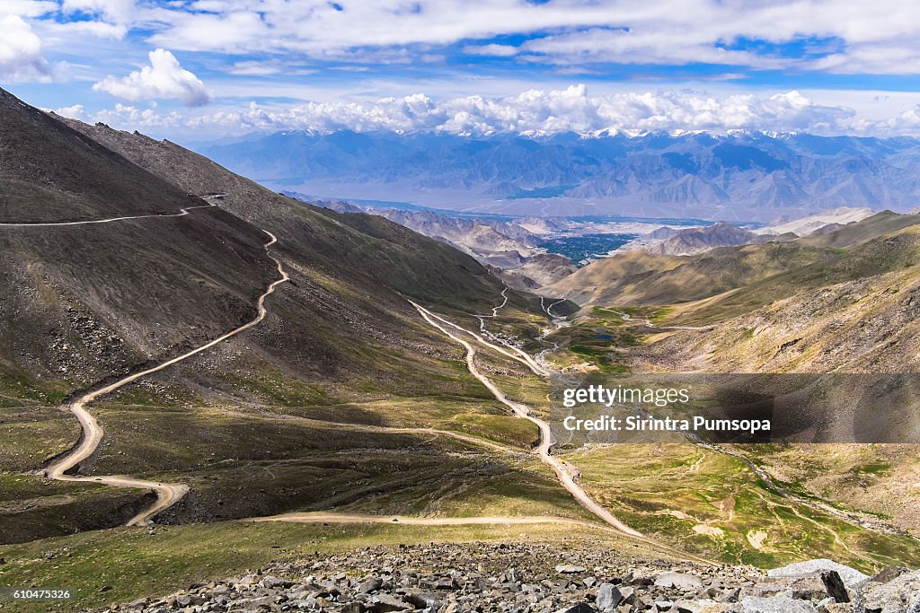 High-altitude road in the Himalayas, Leh Ladakh, Jammu and Kashmir, India