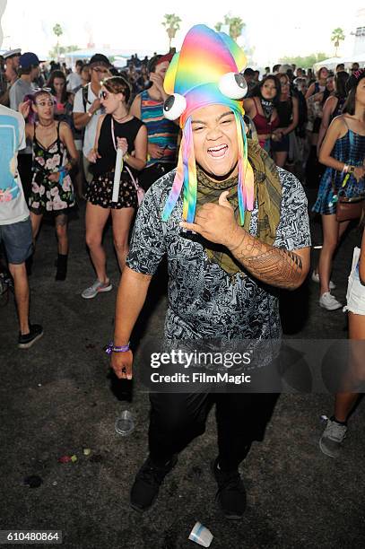 Festival goers watch while Autograf performs on Troubadour Stage during day 3 of the 2016 Life Is Beautiful festival on September 25, 2016 in Las...