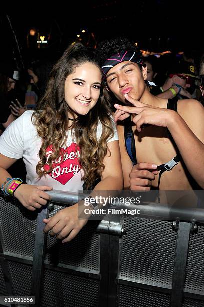 Festival goers watch Autograf perform on Troubadour Stage during day 3 of the 2016 Life Is Beautiful festival on September 25, 2016 in Las Vegas,...