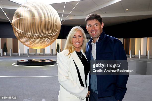 Vice-Captain of Europe, Padraig Harrington poses with his wife Caroline Harrington before departing Heathrow Airport Terminal 5 ahead of the 2016...