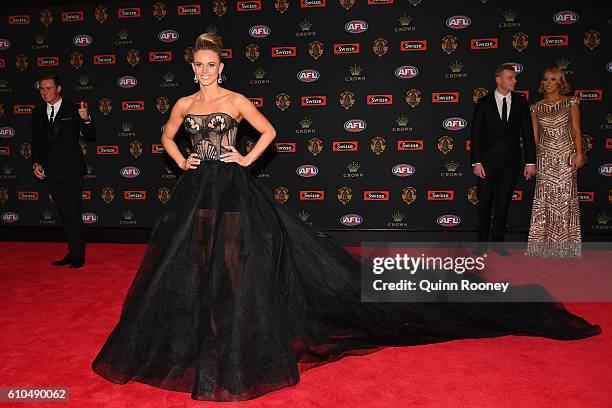 Jessie Hultgren the partner of David Armitage of the Saints arrives ahead of the 2016 Brownlow Medal at Crown Entertainment Complex on September 26,...