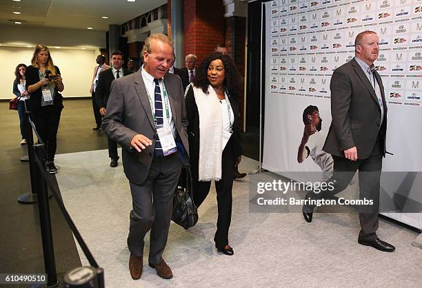 Fatma Samba Diouf Samoura, FIFA Secretary General talks with Brian Alexander during day 1 of the Soccerex Global Convention 2016 at Manchester...
