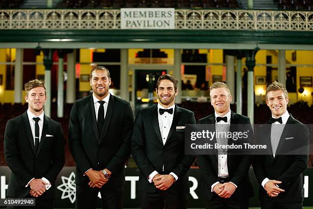 Luke Parker, Lance Franklin, Josh Kennedy, Dan Hannebery and Kieren Jack of the Swans arrive at the Sydney Swans function at Sydney Cricket Ground...