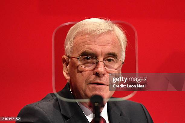 Shadow Chancellor John McDonnell delivers his keynote speech to the Labour Party Conference on September 26, 2016 in Liverpool, England. During his...