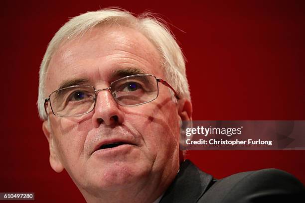 Shadow Chancellor John McDonnell delivers his keynote speech to the Labour Party Conference on September 26, 2016 in Liverpool, England. During his...