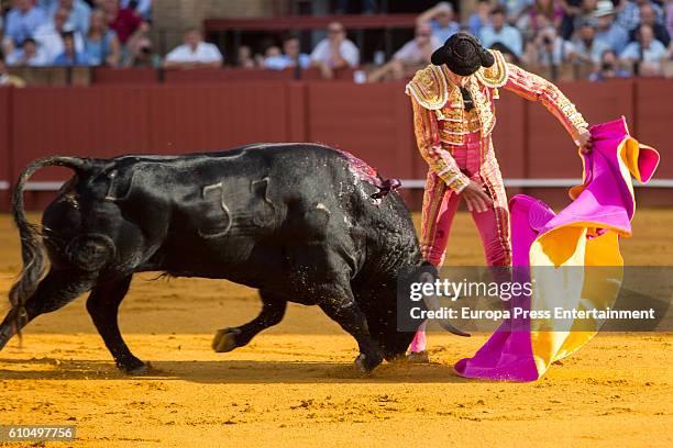 Bullfighter Sebastian Castella performs during San Miguel Fair on September 25, 2016 in Seville, Spain.