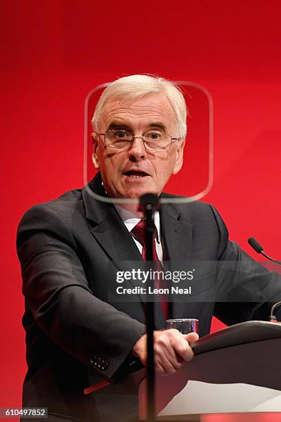 Shadow Chancellor John McDonnell delivers his keynote speech to the Labour Party Conference on September 26, 2016 in Liverpool, England. During his...