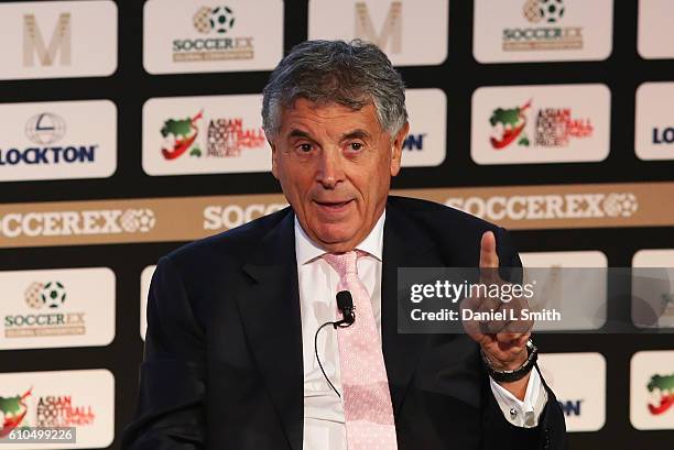 David Dein, Arsenal and The FA former Vice-Chairman talks during day 1 of the Soccerex Global Convention 2016 at Manchester Central Convention...