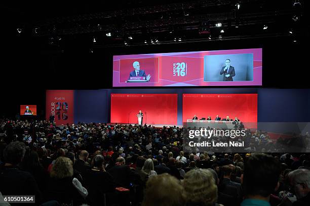 Shadow Chancellor John McDonnell addresses delegates on the second day of the Labour Party conference on September 26, 2016 in Liverpool, England....