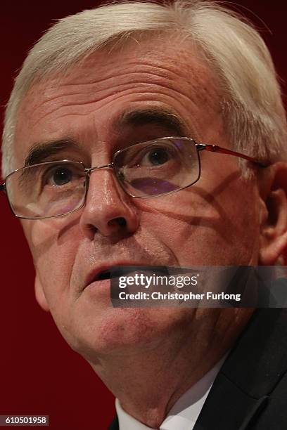 Shadow Chancellor John McDonnell delivers his keynote speech to the Labour Party Conference on September 26, 2016 in Liverpool, England. During his...