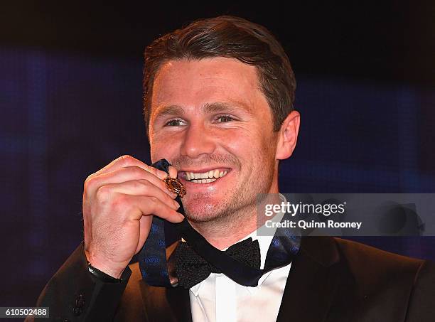 Patrick Dangerfield of the Cats poses after winning the 2016 Brownlow Medal at the 2016 Brownlow Medal at Crown Entertainment Complex on September...