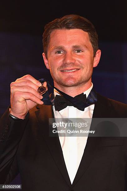 Patrick Dangerfield of the Cats poses after winning the 2016 Brownlow Medal at the 2016 Brownlow Medal at Crown Entertainment Complex on September...