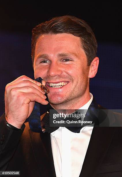 Patrick Dangerfield of the Cats poses after winning the 2016 Brownlow Medal at the 2016 Brownlow Medal at Crown Entertainment Complex on September...