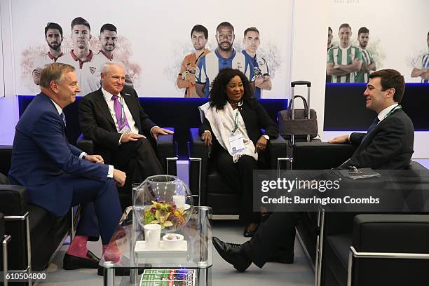 Fatma Samba Diouf Samoura, FIFA Secretary General talks with Paul Duffen , former Chairman of Hull City, Tony Martin , Soccerex Chairman and Andrew...