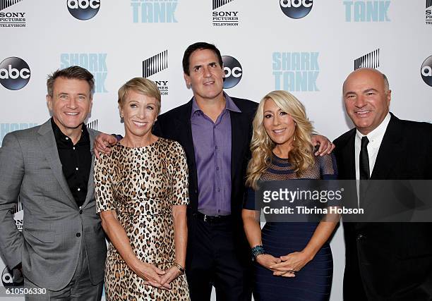 Robert Herjavec, Barbara Corcoran, Mark Cuban, Lori Greiner and Kevin O'Leary attend the 'Shark Tank' season 8 premiere at Viceroy L'Ermitage Beverly...