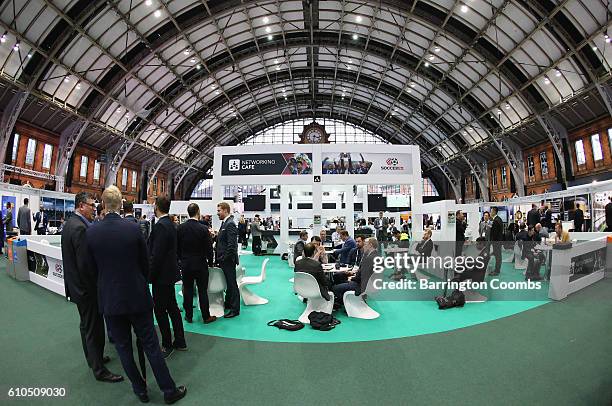 General view of the Networking Cafe during day 1 of the Soccerex Global Convention 2016 at Manchester Central Convention Complex on September 26,...