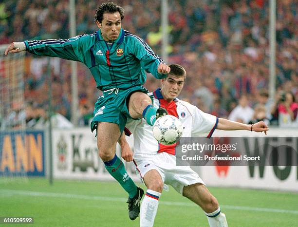 Sergi Barjuan of Barcelona wins the ball during the UEFA European Cup Winner's Cup Final between Barcelona and Paris Saint-Germain at the Feijenoord...