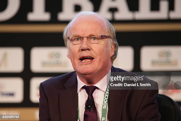 David Davies, Soccerex Consultant talks during day 1 of the Soccerex Global Convention 2016 at Manchester Central Convention Complex on September 26,...