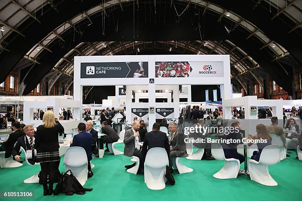 General view of the Networking Cafe during day 1 of the Soccerex Global Convention 2016 at Manchester Central Convention Complex on September 26,...