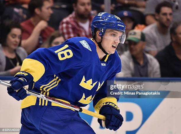 Jakob Silfverberg of Team Sweden skates against Team Finland during the World Cup of Hockey 2016 at Air Canada Centre on September 20, 2016 in...