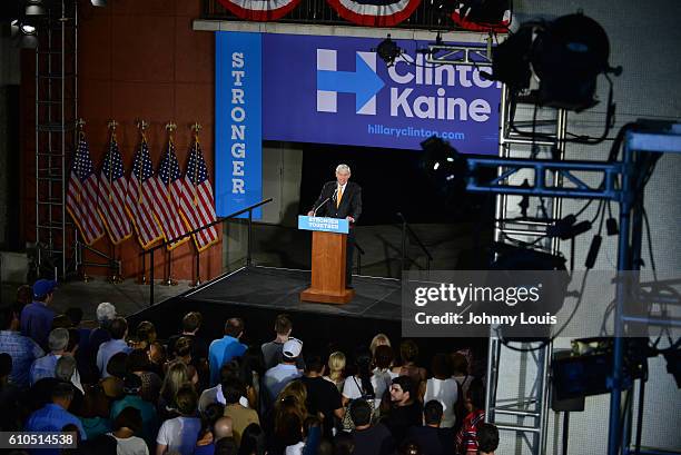 Former Florida Governor and Senator Bob Graham speak during a campaign event with U.S. Democratic Vice Presidential nominee Tim Kaine at Miami Dade...