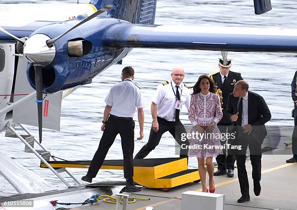 Catherine, Duchess of Cambridge and Prince William, Duke of Cambridge arrive at the Vancouver Harbour Flight Centre by seaplane to meet dignitaries...
