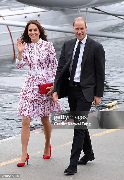 Catherine, Duchess of Cambridge and Prince William, Duke of Cambridge arrive at the Vancouver Harbour Flight Centre by seaplane to meet dignitaries...