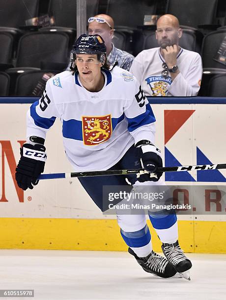 Erik Haula of Team Finland warms up prior to a game against Team Sweden during the World Cup of Hockey 2016 at Air Canada Centre on September 20,...