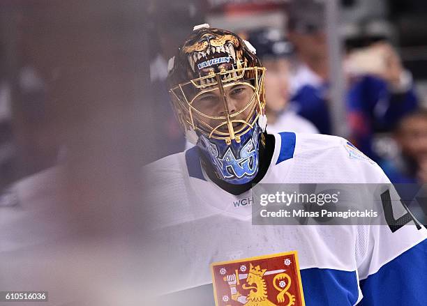 Tuukka Rask of Team Finland warms up prior to a game against Team Sweden during the World Cup of Hockey 2016 at Air Canada Centre on September 20,...