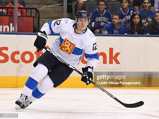 Jori Lehtera of Team Finland skates against Team Sweden during the World Cup of Hockey 2016 at Air Canada Centre on September 20, 2016 in Toronto,...