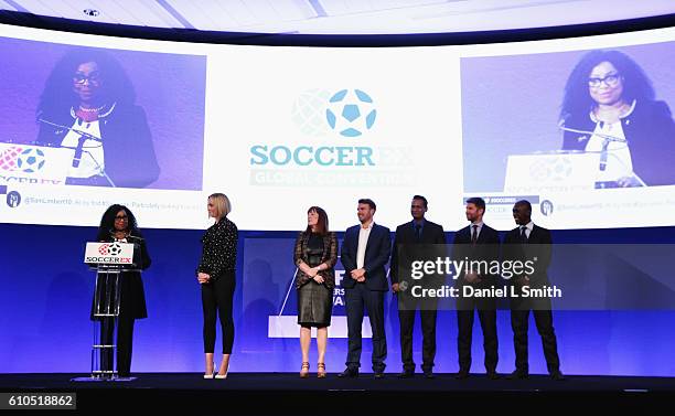 Fatma Samba Diouf Samoura, FIFA Secretary General talks with Amanda Davies, CNN International Sports presenter, Roisin Woods from Kick It Out, Ben...