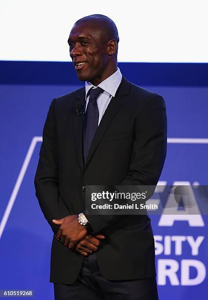 Clarence Seedorf, former Netherlands International looks on during the presentation of the first-ever FIFA Diversity Award on day 1 of the Soccerex...