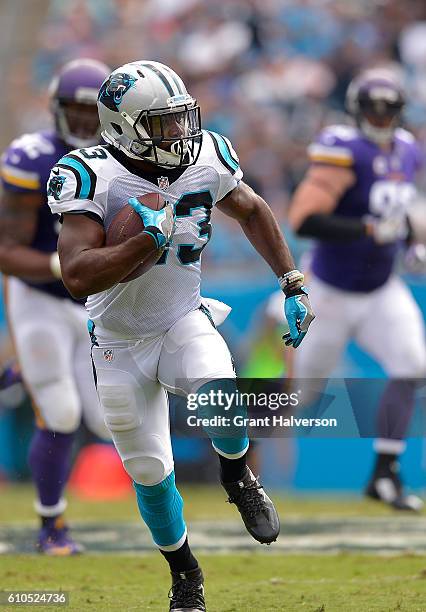 Fozzy Whittaker of the Carolina Panthers runs against the Minnesota Vikings during the game at Bank of America Stadium on September 25, 2016 in...