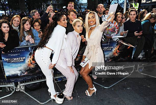Members of Stooshe attend the European Premiere of "Deepwater Horizon" at Cineworld Leicester Square on September 26, 2016 in London, England.