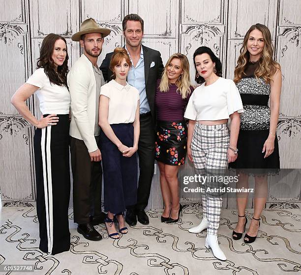 Actors Miriam Shor, Nico Tortorella, Molly Bernard, Peter Hermann, Hilary Duff, Debi Mazar and Sutton Foster attend The Build Series Presents The...