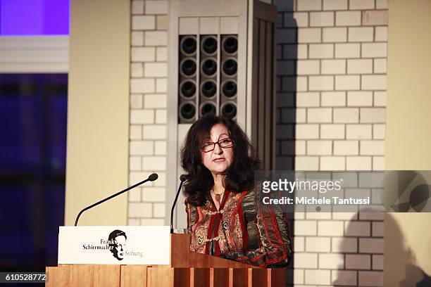 German journalist and book writer Necla Kelek speaks during the Frank Schirrmacher award ceremony on September 26, 2016 in Berlin, Germany.