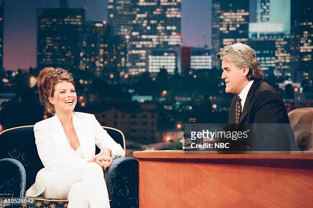 Episode 1157 -- Pictured: Actress Yasmine Bleeth during an interview with host Jay Leno on May 28, 1997 --